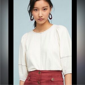 Anthropologie Current Air Cream Blouse with Subtle Stitching